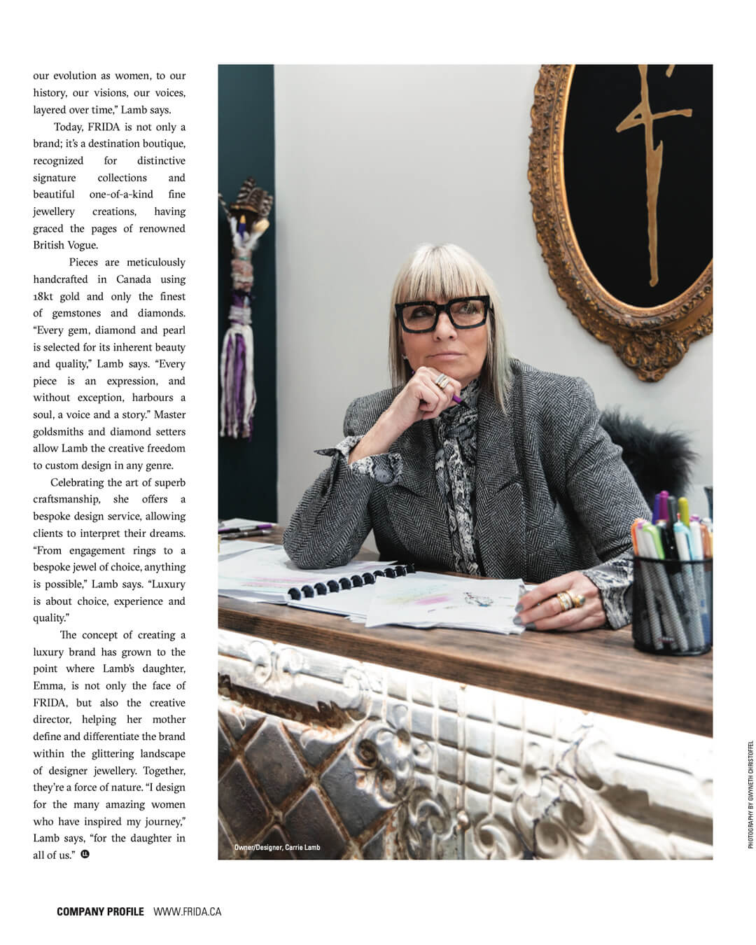 Frida Company Profile. Living Luxe Magazine. Toronto lifestyle. Carrie Lamb. FRIDA | Fine Jewellery.