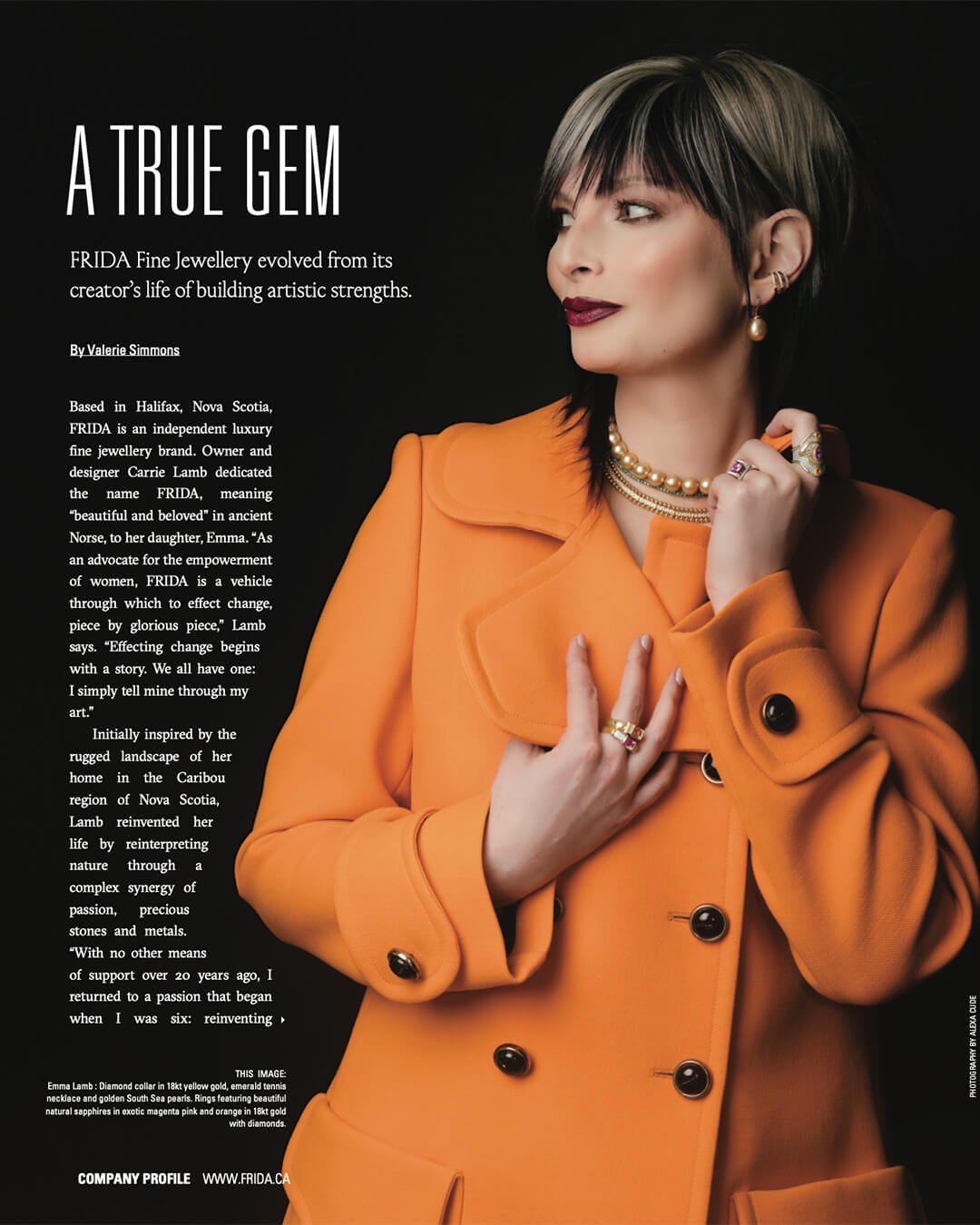 Frida Company Profile. Living Luxe Magazine. Toronto lifestyle. Emma Lamb. FRIDA | Fine Jewellery.