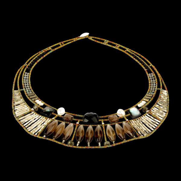 Handmade Italian Incas necklace with labradorite, onyx, pyrite, quartz, freshwater pearls, silver and Murano glass beads. ZIIO. Featured brand. FRIDA | Fine Jewellery.