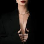 Custom 18kt white gold necklaces and lavender sapphire rings. Model. FRIDA | Fine Jewellery.