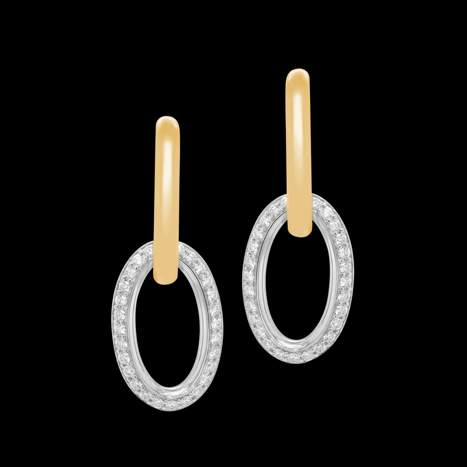 Custom 18kt yellow and white gold oval drop earrings with pave diamonds. FRIDA | Fine Jewellery.