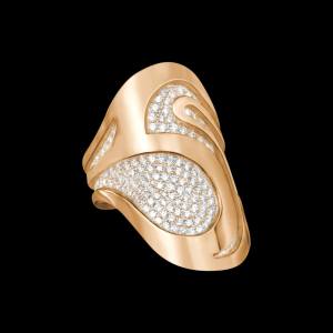 Custom 18kt pink gold Fjord ring with pavé-set diamonds. Side | Ocean Collection. FRIDA | Fine Jewellery.