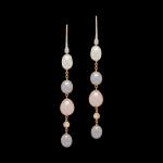 Custom 18kt pink gold drop earrings with mixed freshwater pearls and diamonds. FRIDA | Fine Jewellery.