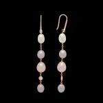 Custom 18kt pink gold drop earrings with mixed freshwater pearls and diamonds. Side. FRIDA | Fine Jewellery.