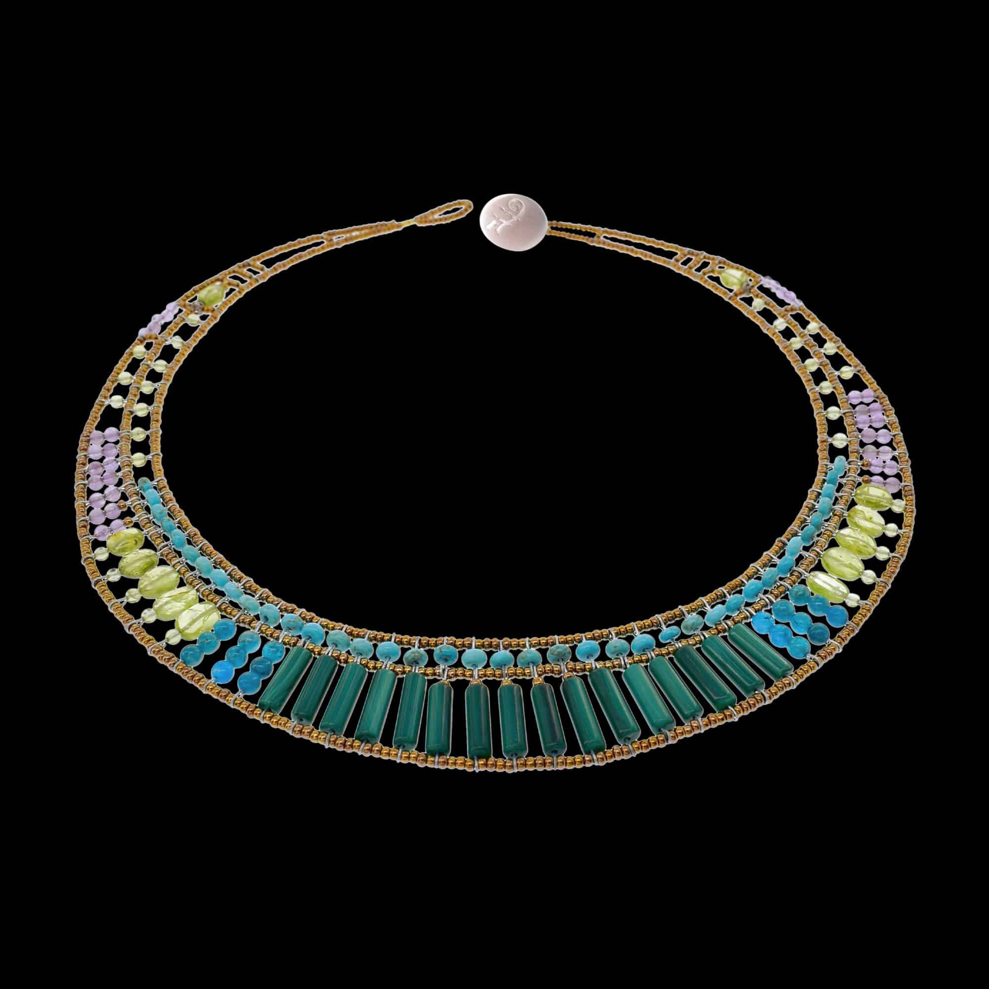 Astraea Thin Mare necklace with malachite, amethyst, peridot and Murano glass beads. Featured Brand | ZIIO. FRIDA | Fine Jewellery.