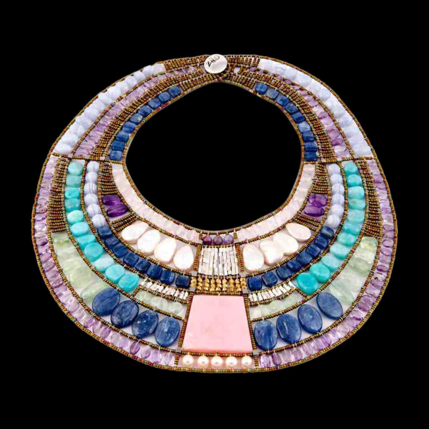 Cleopatra Pastel statement necklace with semi-precious stones, pearls and Murano glass beads. Featured Brand | ZIIO. FRIDA | Fine Jewellery.