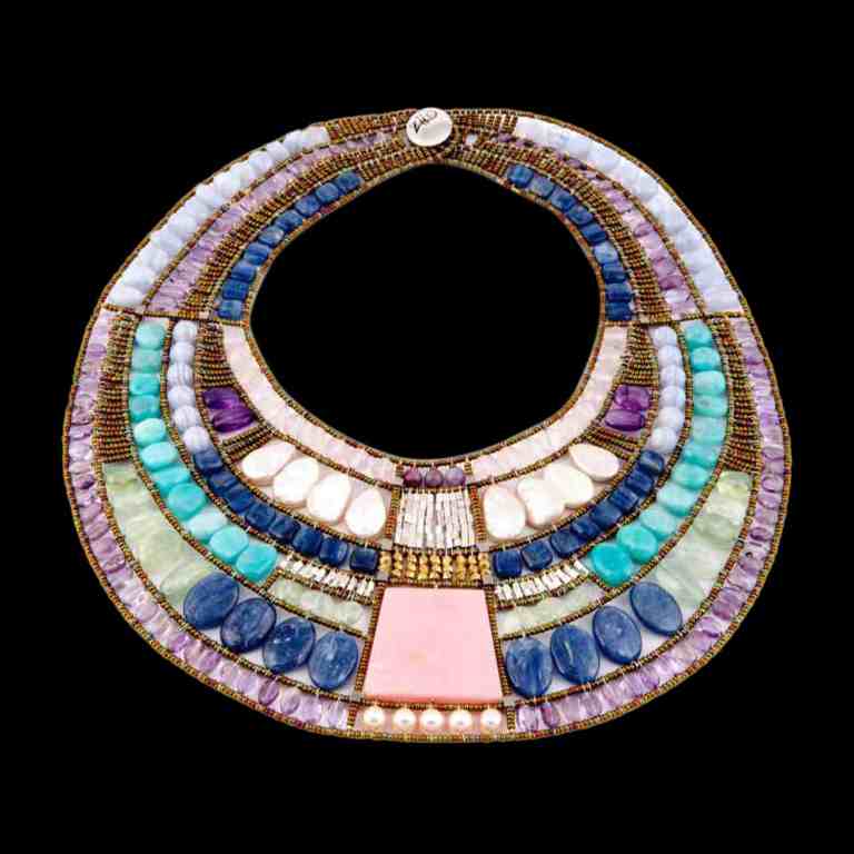 Cleopatra Pastel statement necklace with semi-precious stones, pearls and Murano glass beads. Featured Brand | ZIIO. FRIDA | Fine Jewellery.