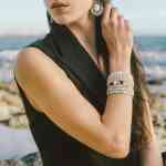 Inner Light Mum bracelet with pearls, morganite and Murano glass beads. Model. Featured Brand | ZIIO. FRIDA | Fine Jewellery.