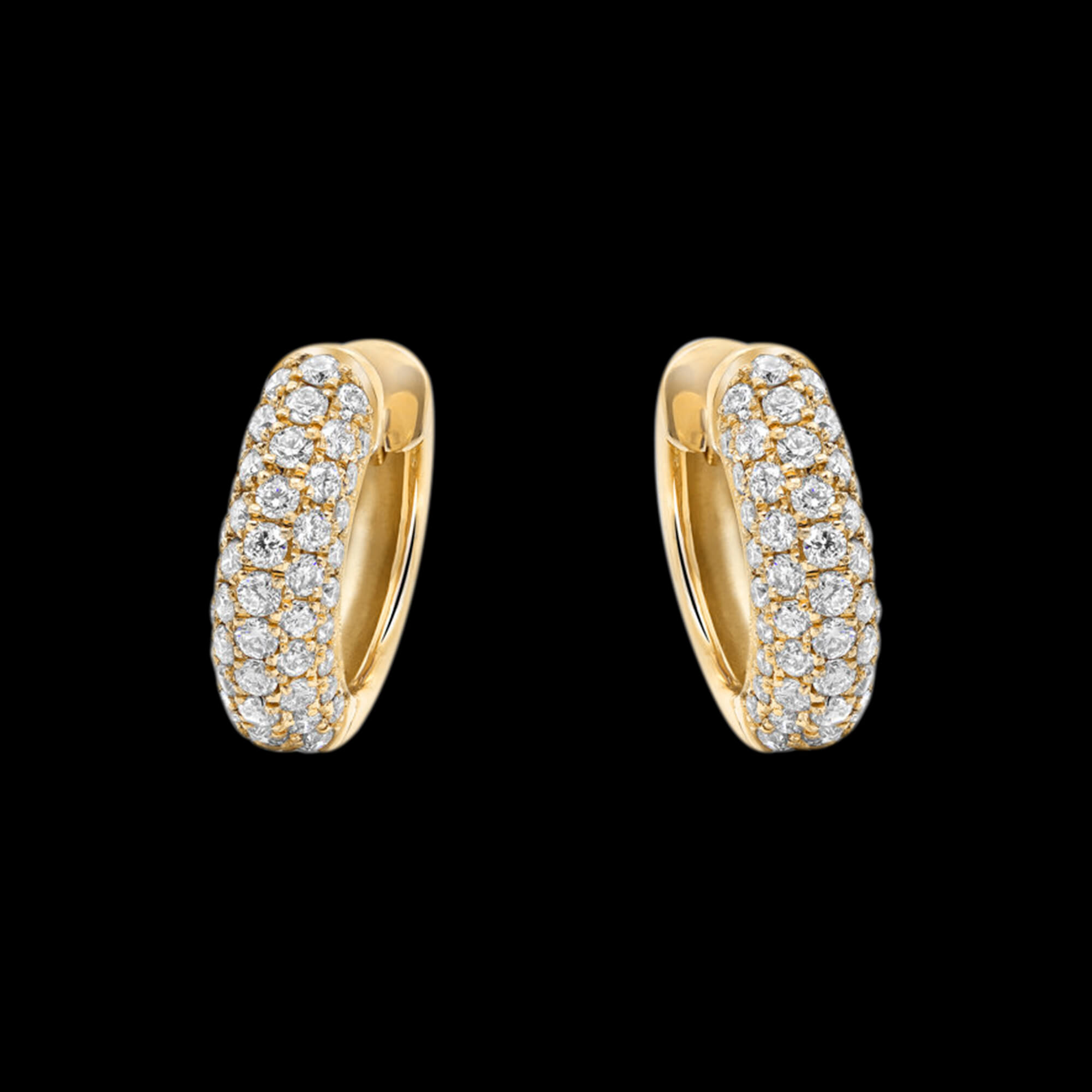 Custom 18kt yellow gold slim huggie earrings with pave diamonds. FRIDA | Fine Jewellery.
