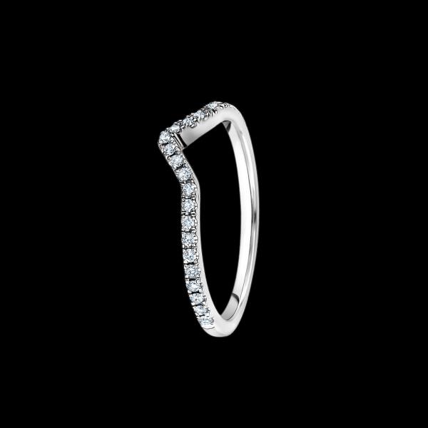 Custom 18kt white gold V wedding band with pave diamonds. FRIDA | Fine Jewellery.