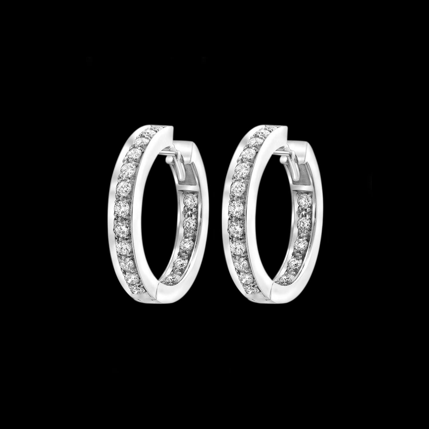 Custom 18kt white gold round classic hoops diamonds. FRIDA | Fine Jewellery.