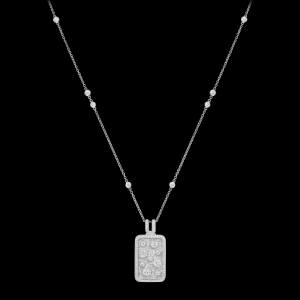 Custom 18kt white gold statement dog tag pendant. Diamond chain necklace full. FRIDA | Fine Jewellery.