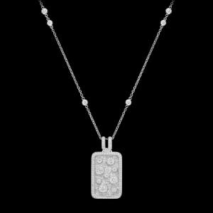 Custom 18kt white gold statement dog tag pendant. Diamond chain necklace. FRIDA | Fine Jewellery.