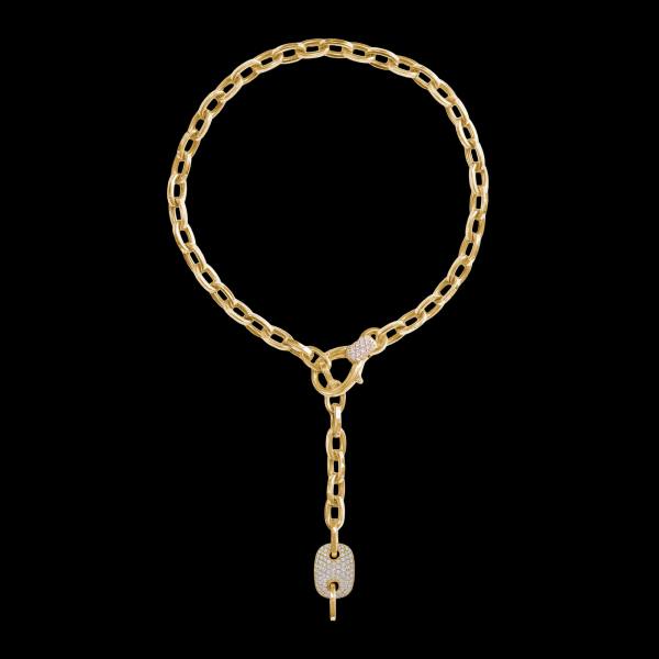 Custom 18kt yellow gold chain necklace with a diamond tag drop. Lariat. FRIDA | Fine Jewellery.