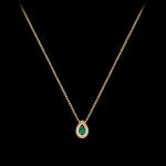 Custom 18kt yellow gold pendant link chain necklace with a pear emerald and diamonds. Full. FRIDA | Fine Jewellery.