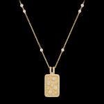 Custom 18kt yellow gold statement dog tag pendant. Diamond chain necklace. FRIDA | Fine Jewellery.